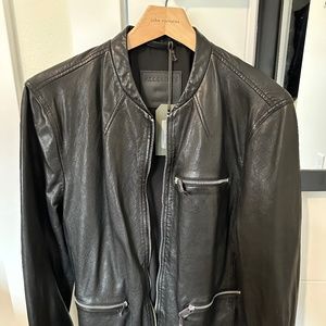 All Saints Black Leather Kean Jacket Size Small